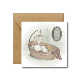 Myszka w koszu - kartka na narodziny Hi Little