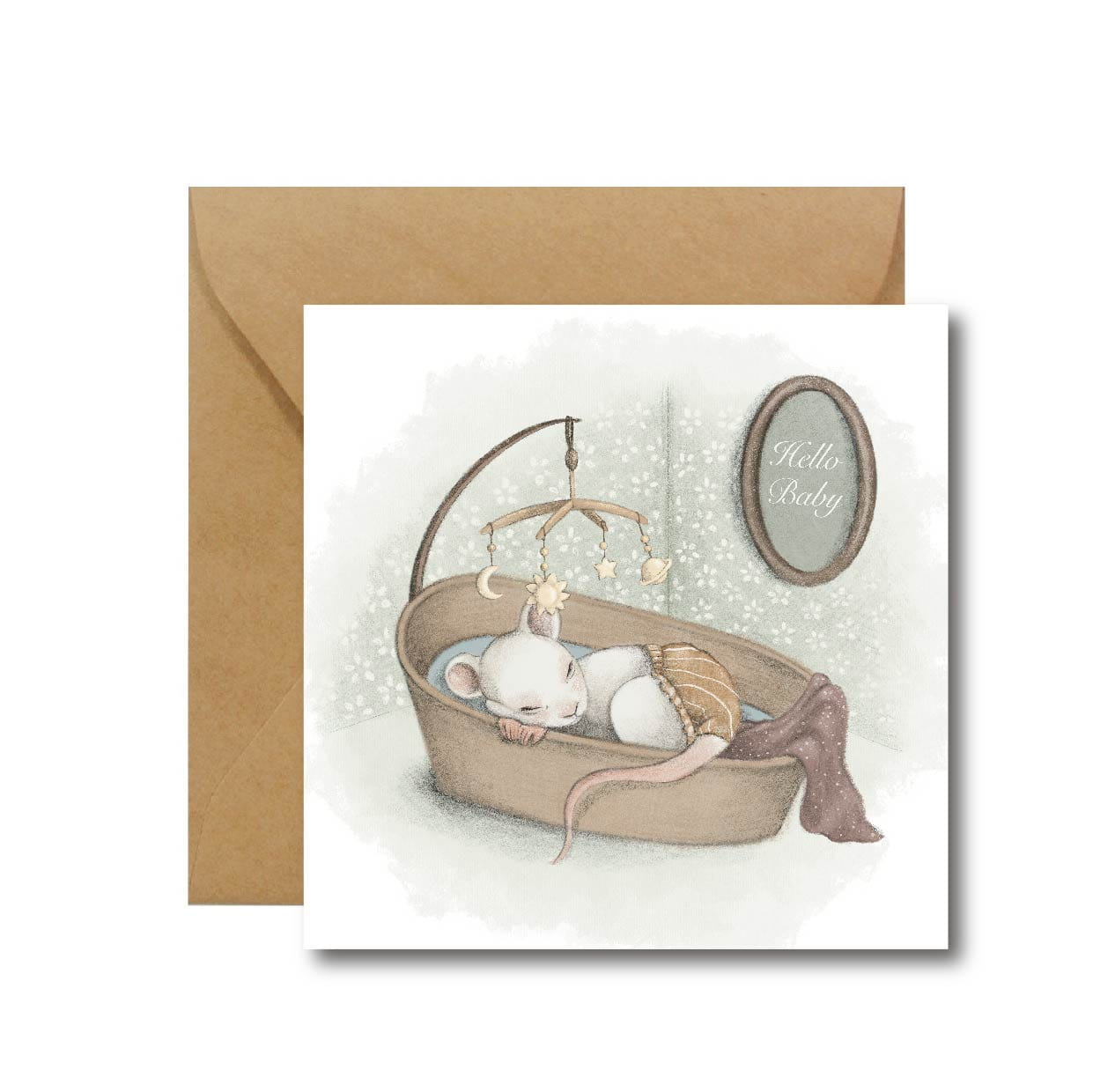 Myszka w koszu - kartka na narodziny Hi Little