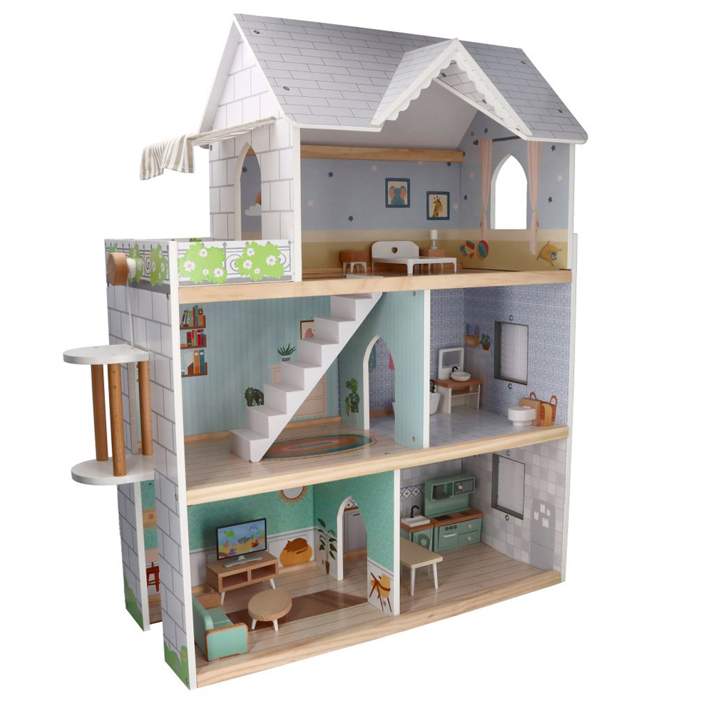 Drewniany domek dla lalek Adam Toys z mebelkami