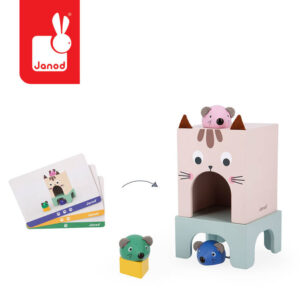 Układanka drewniana Orientacja w Przestrzeni: Kot i Mysz Janod