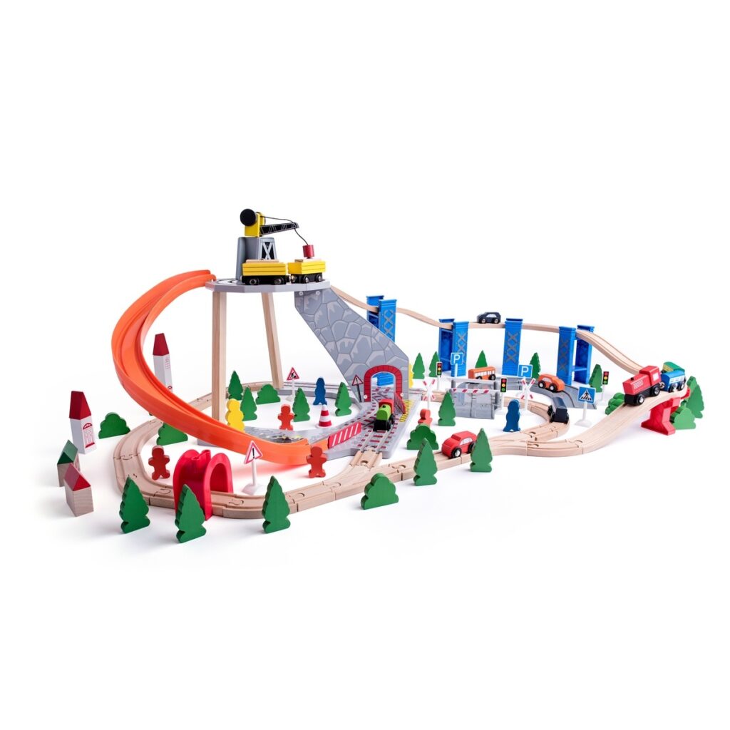 Drewniana kolejka z dźwigiem Woodyland Woody