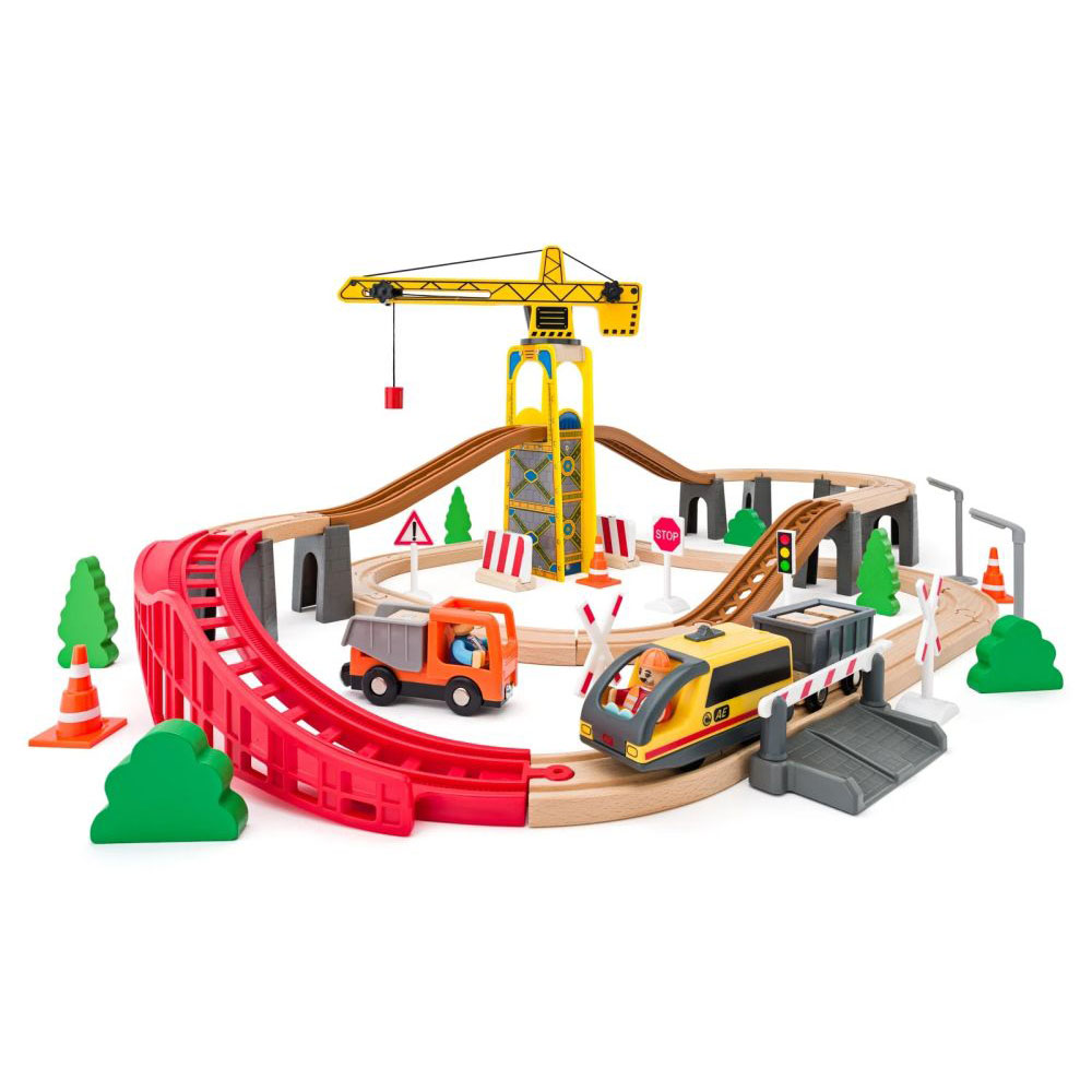 drewniana kolejka z placem budowy woodyland