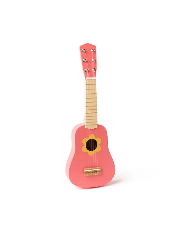 Drewniana gitara dla dzieci flower pink