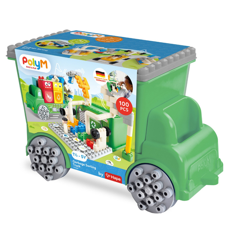 klocki konstrukcyjne PolyM zielona śmieciarka