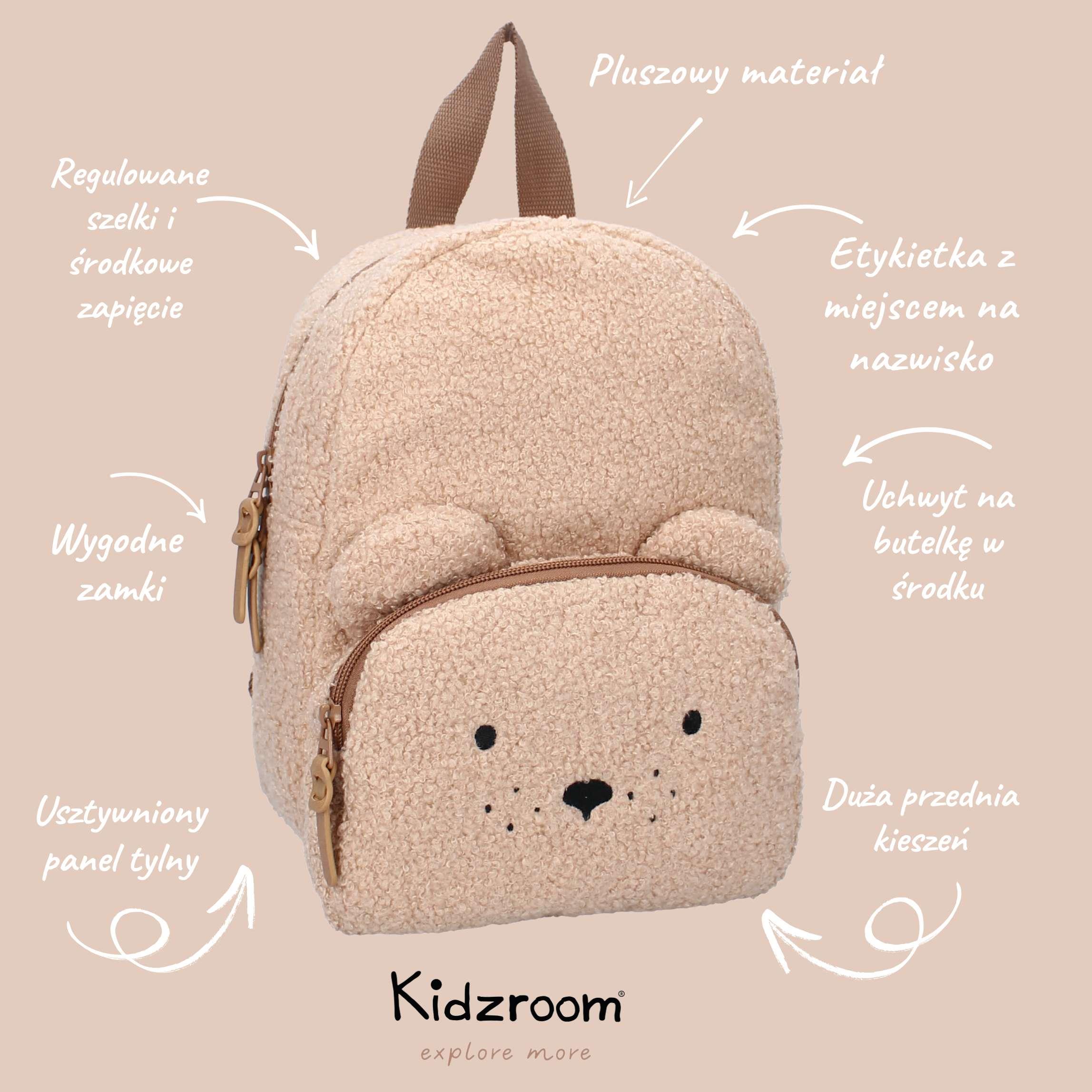 Pluszowy plecak z misiem – beżowy Kidzroom
