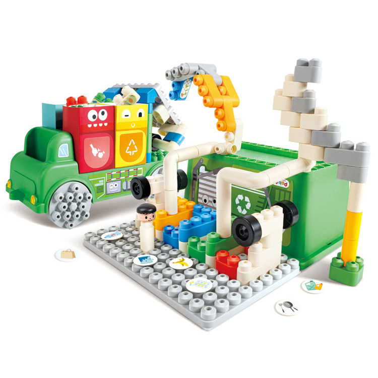 klocki konstrukcyjne PolyM zielona śmieciarka