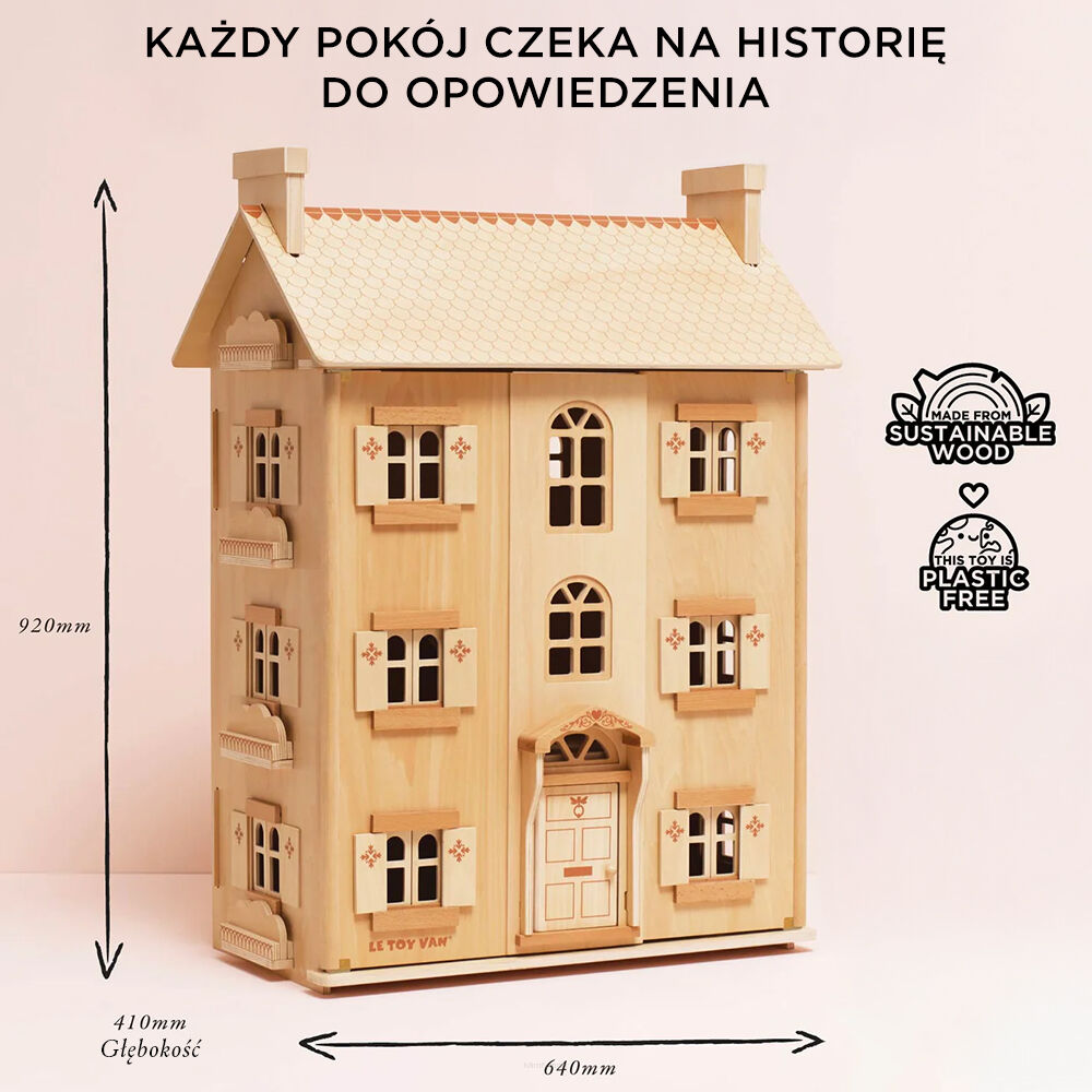 Duży drewniany domek dla lalek le toy van