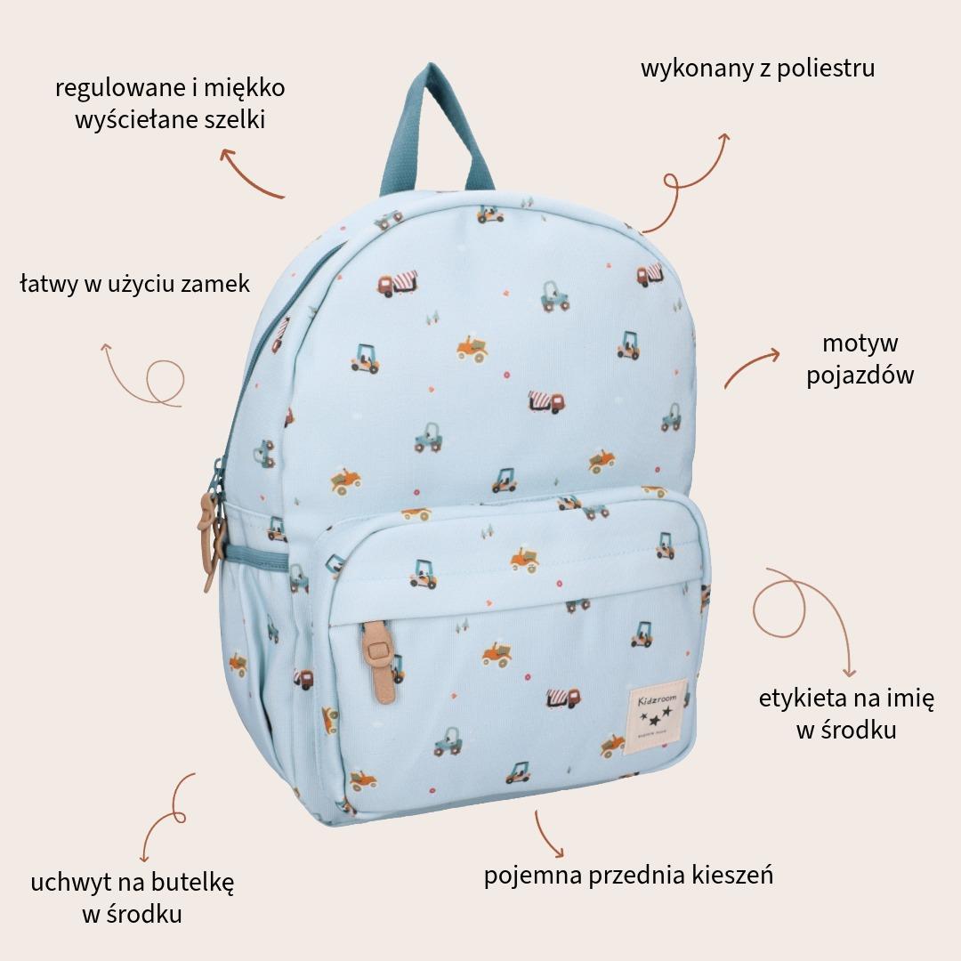 Kidzroom niebieski plecak z nadrukiem pojazdów (A4)